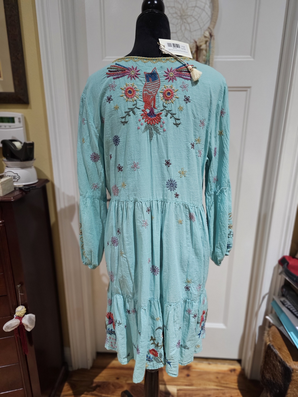 Johnny Was 'LUCY' Embroidered Midi Dress with Multicolor Floral & Parrot Motifs - Picture 3 of 11
